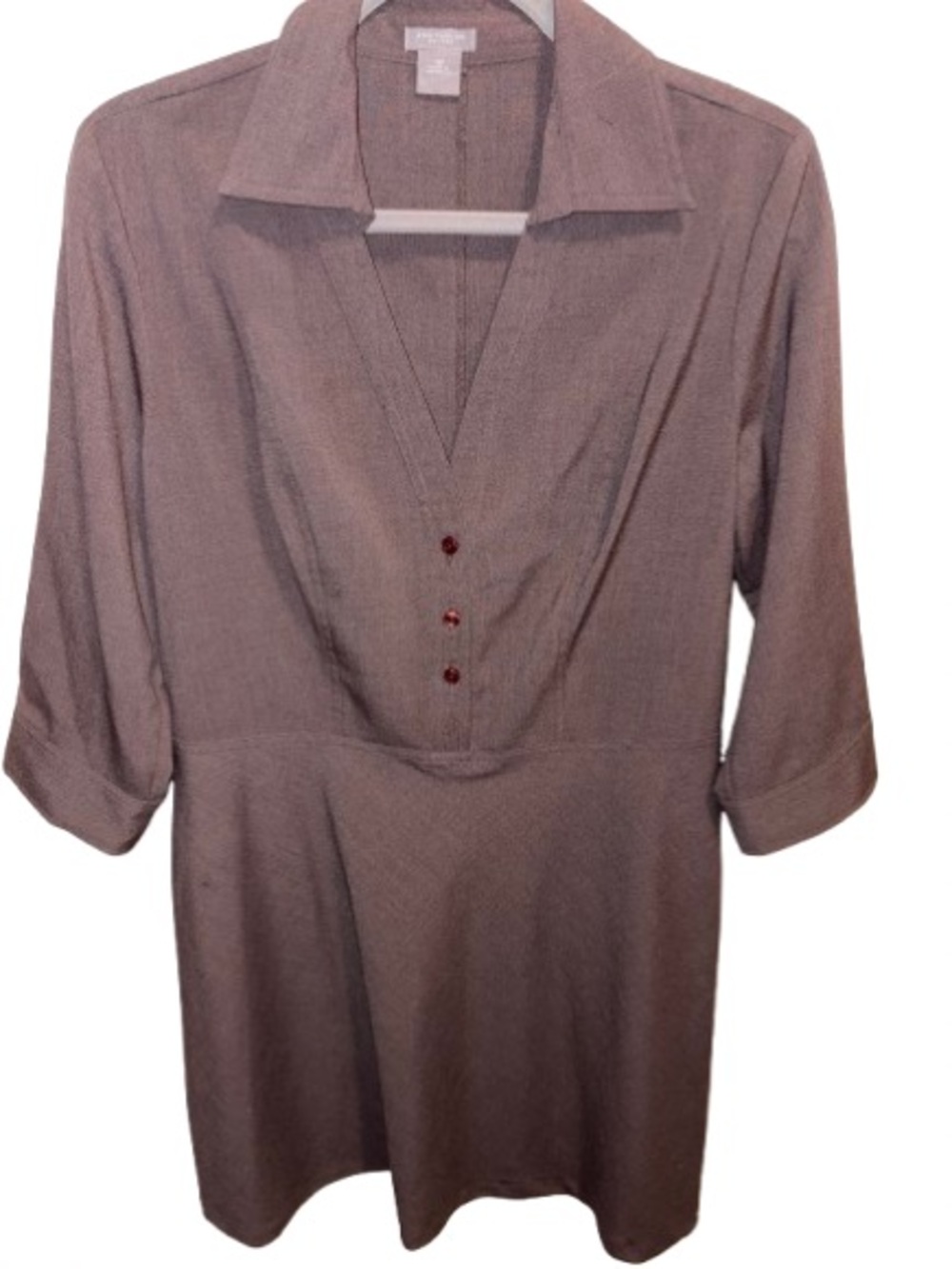 Ann Taylor Chocolate-Brown V-Neck Shirt Dress size 12 Petite